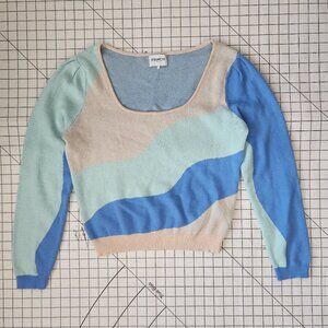 FRNCH Paris Square Neck Colorful Wavy Blue Cotton Long Sleeve Sweater Size L